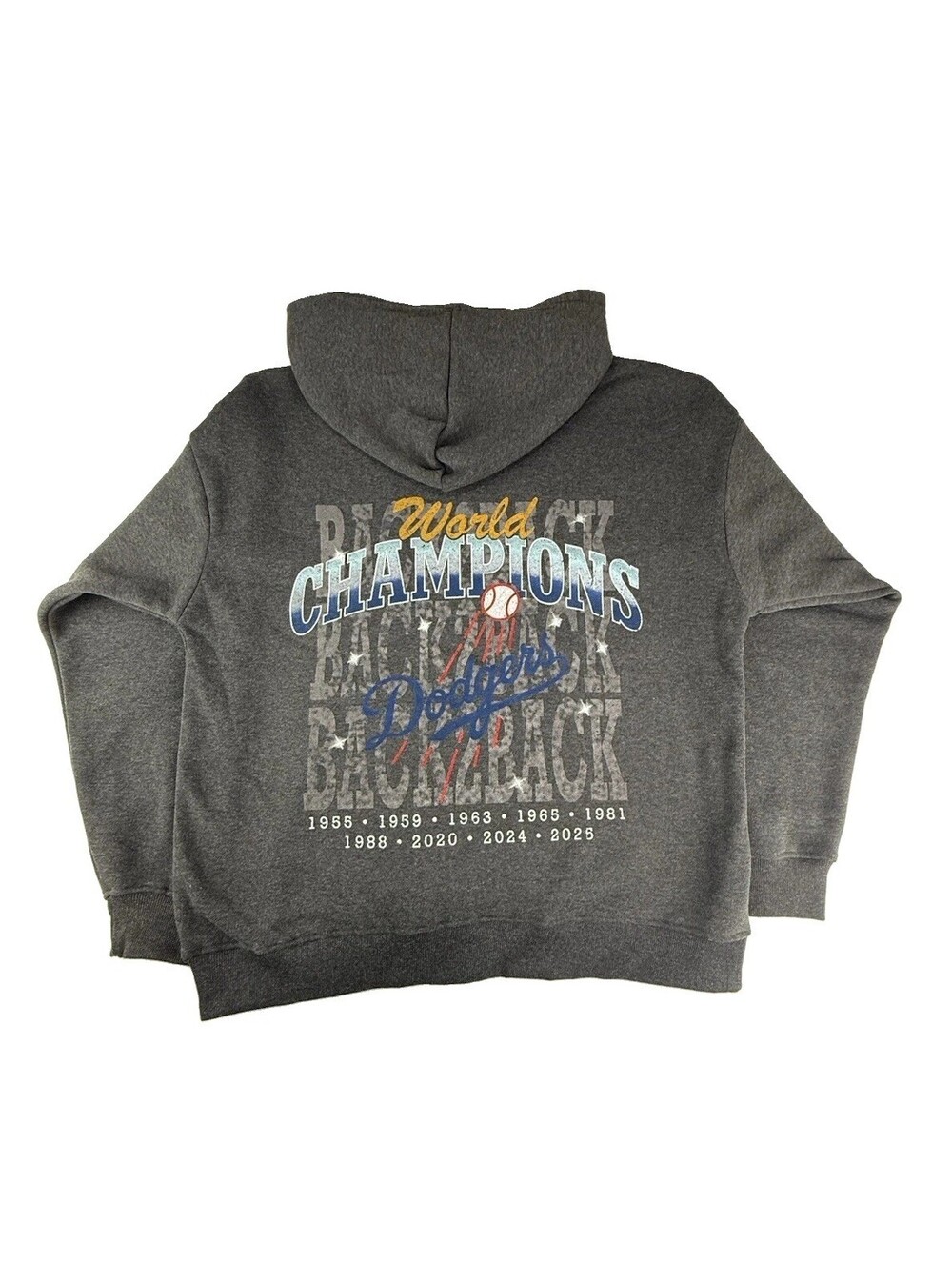 LA Dodgers Back To Back World Champions Hoodie Pullover Sweatshirt Mens M Grey M